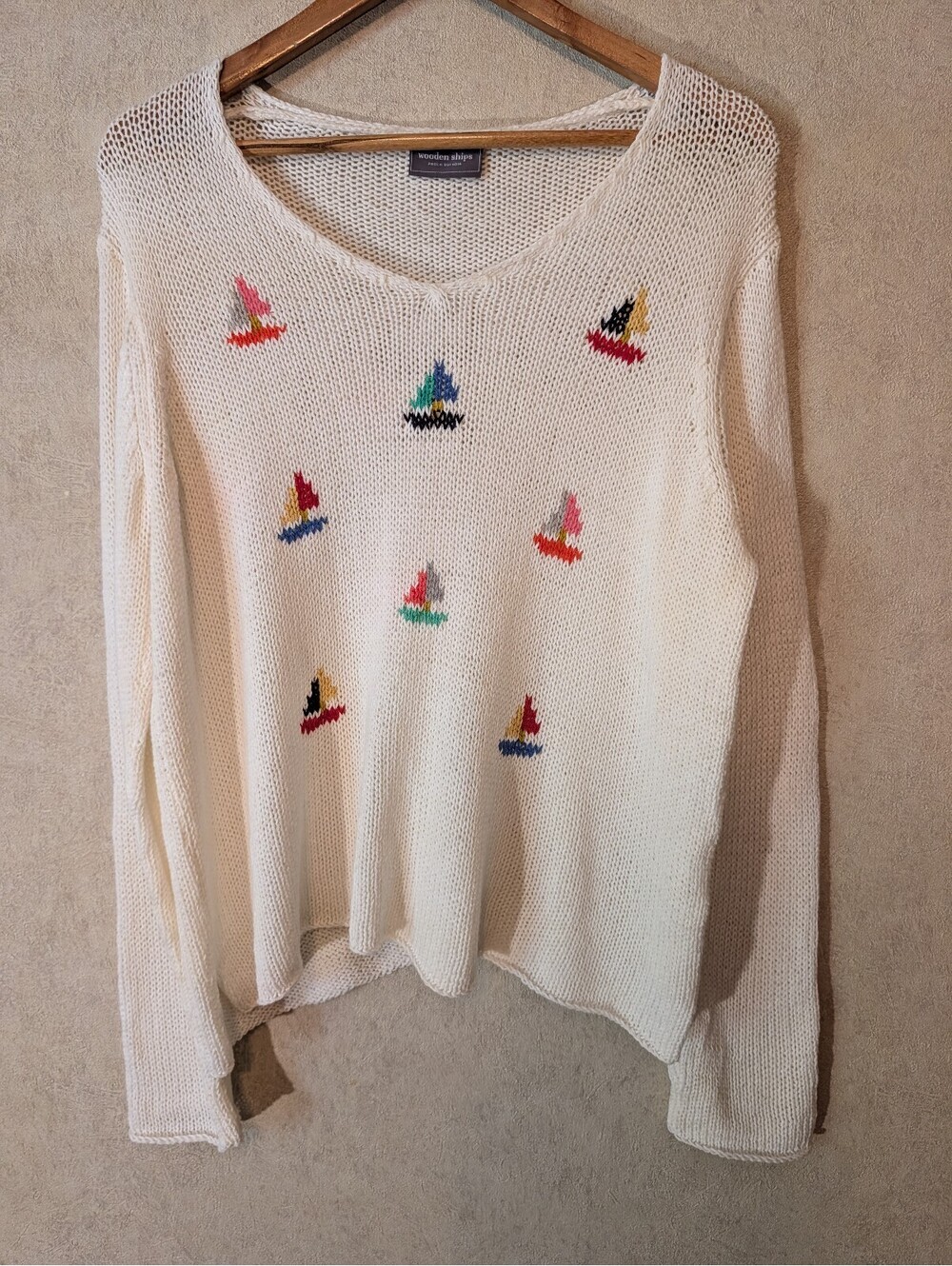 WOODEN SHIPS white cotton boat knit sweater sz M